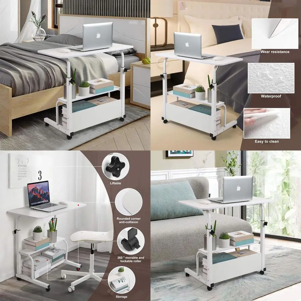 

Portable Rolling Desk for Compact Spaces: White Standing Work Table, 31.5x15.7