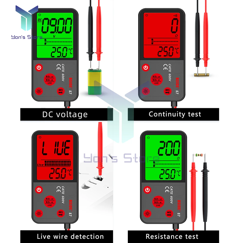 1Set BSIDE ADMS7 Voltage Tester Large LED Digital Smart Multimeter 3-Line Display TRMS 6000 Counts with Analog Bargraph 600V