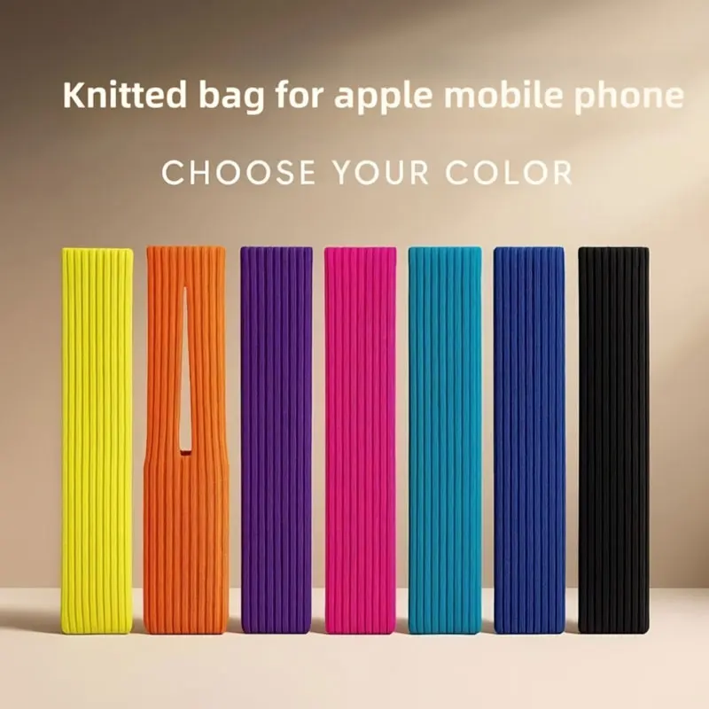 Tas Ponsel Rajutan, Kantong Ponsel, Penutup Pelindung Kain Jaring Bergaris-Tas Penyimpanan Rajutan 3D Serba Guna