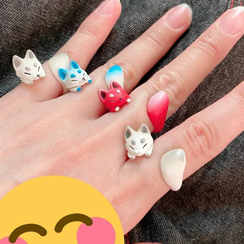 QUALIA Original Gashapon Capsule Toy Figure Cute Kawaii Fox Ring Bracelet Figurine Anime Miniatures For Kids Girls Creative Gift