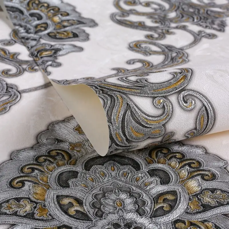 Europese Stijl Luxe Damast Behang Roll 3D Reliëf Pvc Verdikte Muurschildering Decor Wallpapers voor Woonkamer Slaapkamer