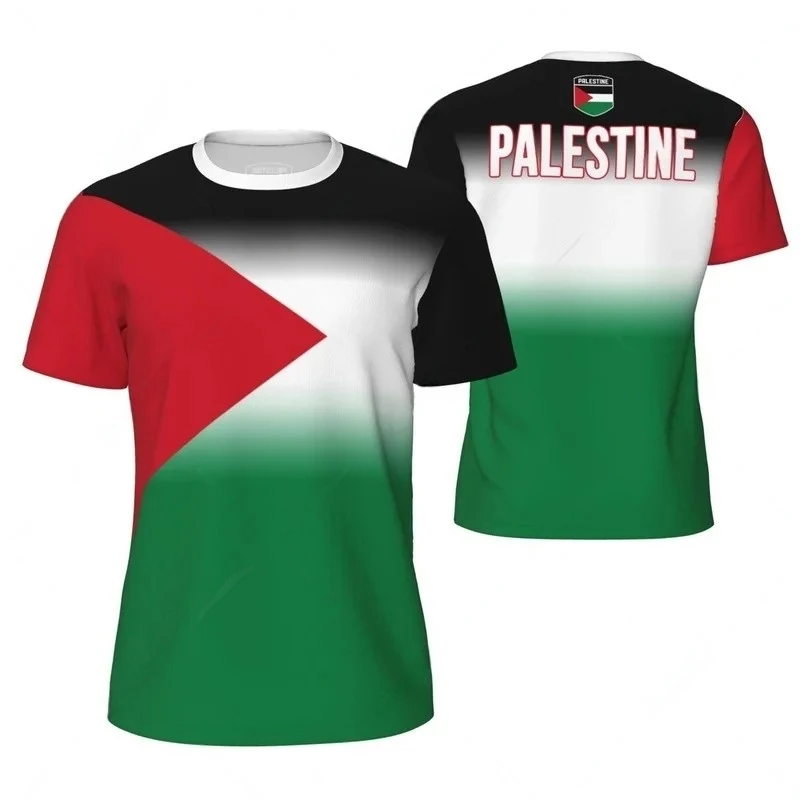 موضة فلسطين العلم كرة القدم تي شيرت للرجال الصيف الاتجاه الشعار الوطني ثلاثية الأبعاد مطبوعة الرياضة تيز عادية المتضخم الاطفال بلايز