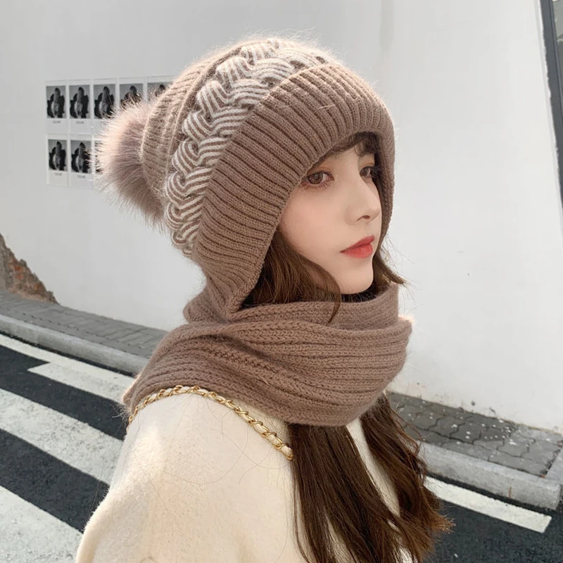 

Шапка и шарф универсальная шапка для женщин плюс бархатная и утолщенная шерстяная вязаная шапка для езды на велосипеде ветрозащитная и непромокаемая теплая шапка