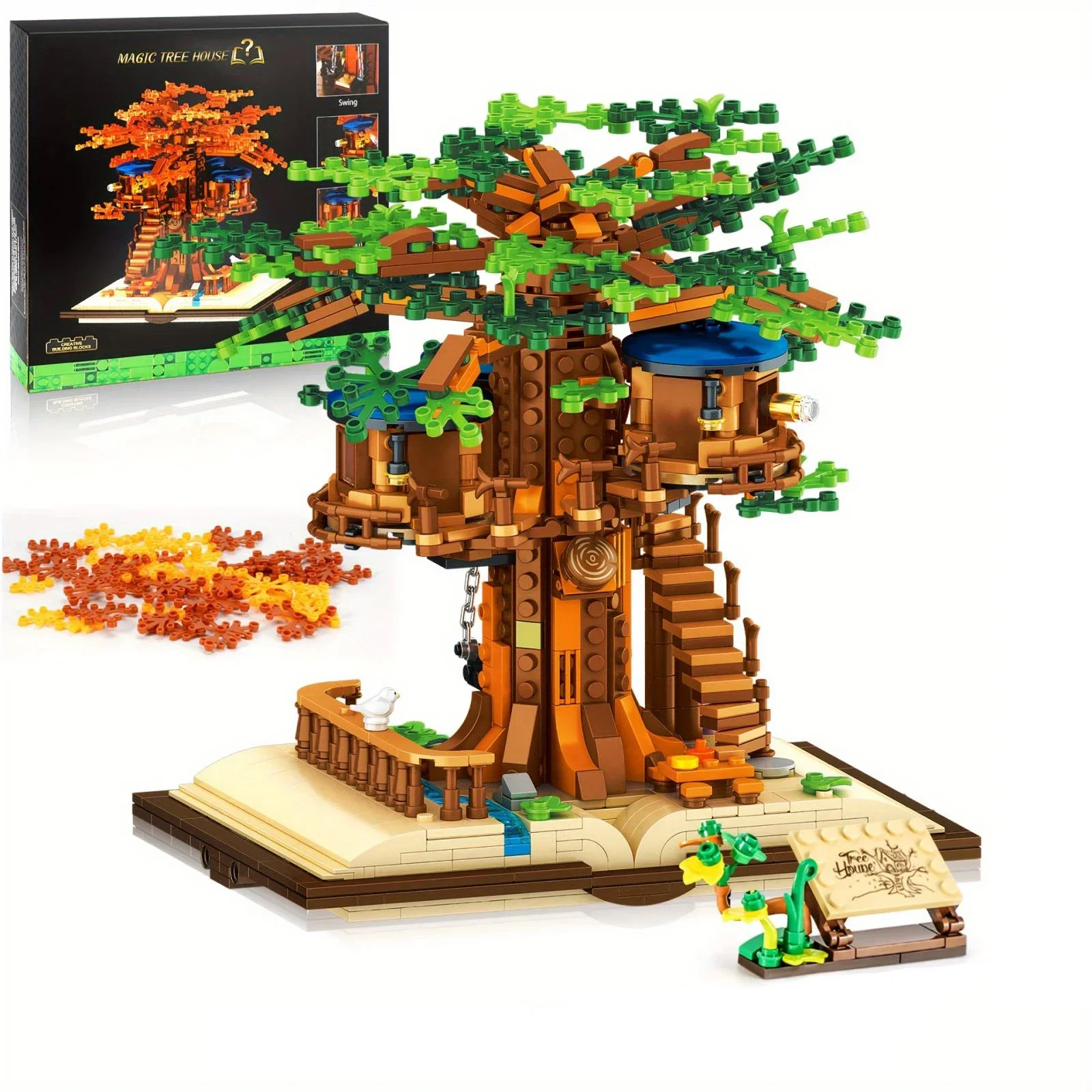 Classic Mini Tree House Magic Book Four Seasons Assembly Building Blocks Decor Model Bricks Diy Sets Children's Toy Adults Gift