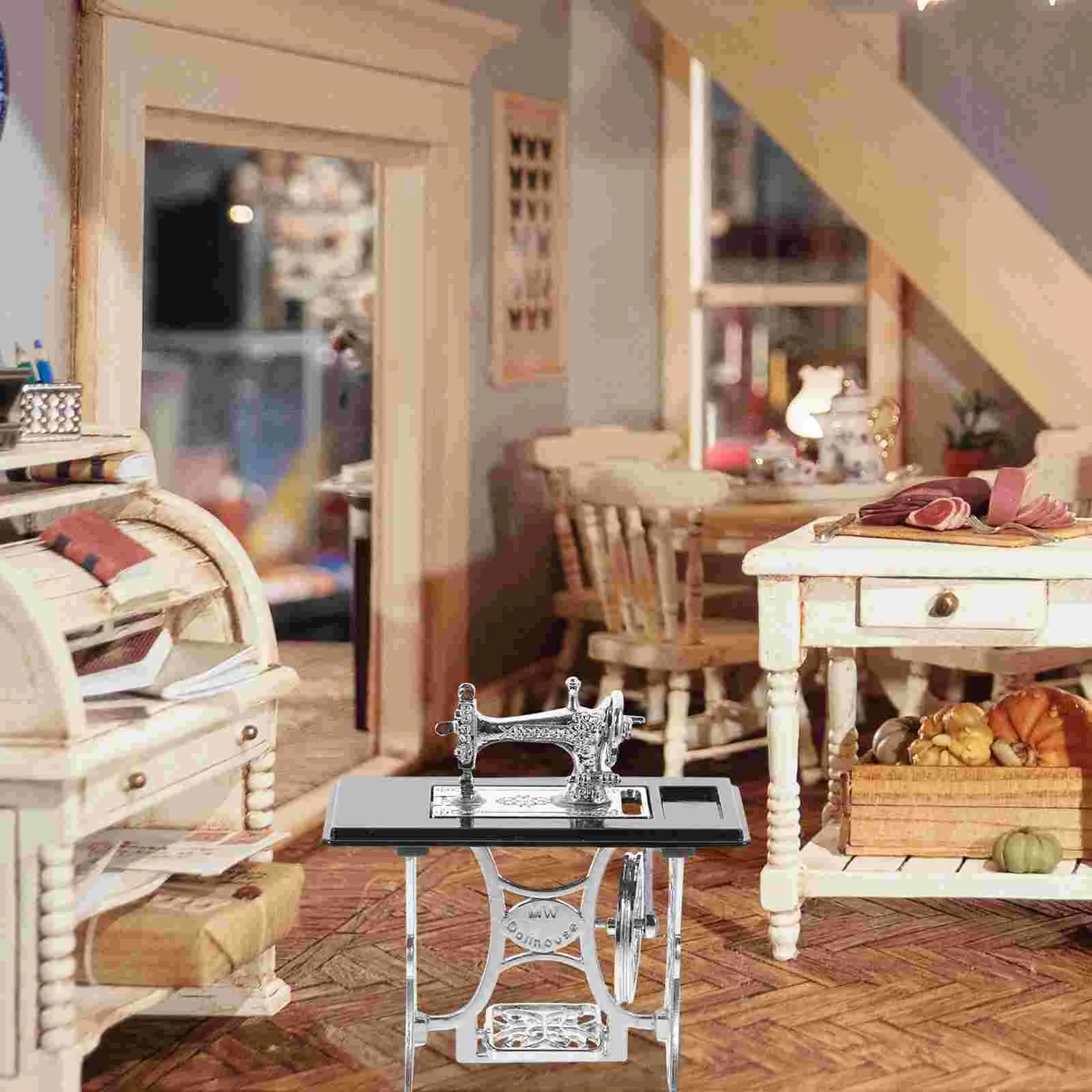 Sewing Machine Model Tiny Houses Miniature Decoration for Household Miniatures Furniture Zinc Alloy Tabletop Statue Figurine