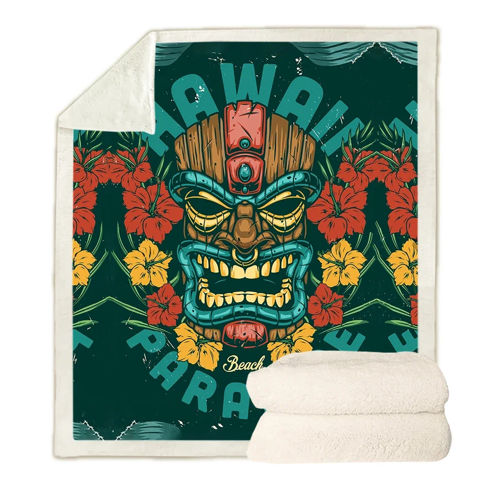 

CLOOCL модное одеяло Гавайская полинезийская маска с листьями и цветочным 3D принтом пледы для кровати, дивана, двухслойные одеяла для сна
