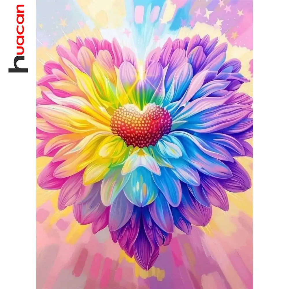 Huacan 5D-Diamant-Malerei-Set, Blumen-Herz, DIY, voll, quadratisch, rund, Stickerei-Set, Bild, Handwerk für Wanddekoration