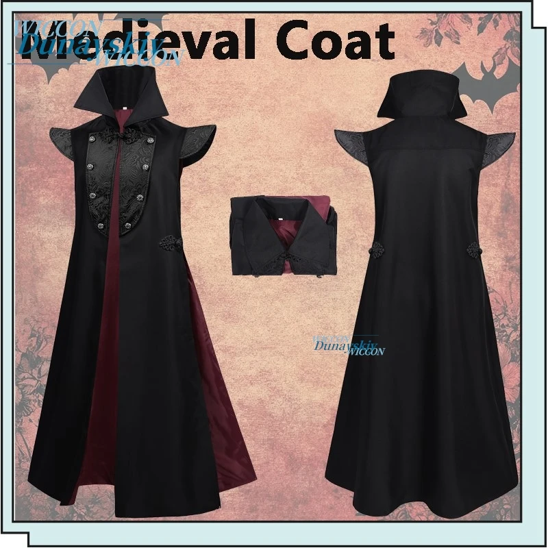 

Gothic High Neck Long Coat Medieval Retro Noble Dark Vampire Outerwear Windbreaker For Stage Performance Daily Wear