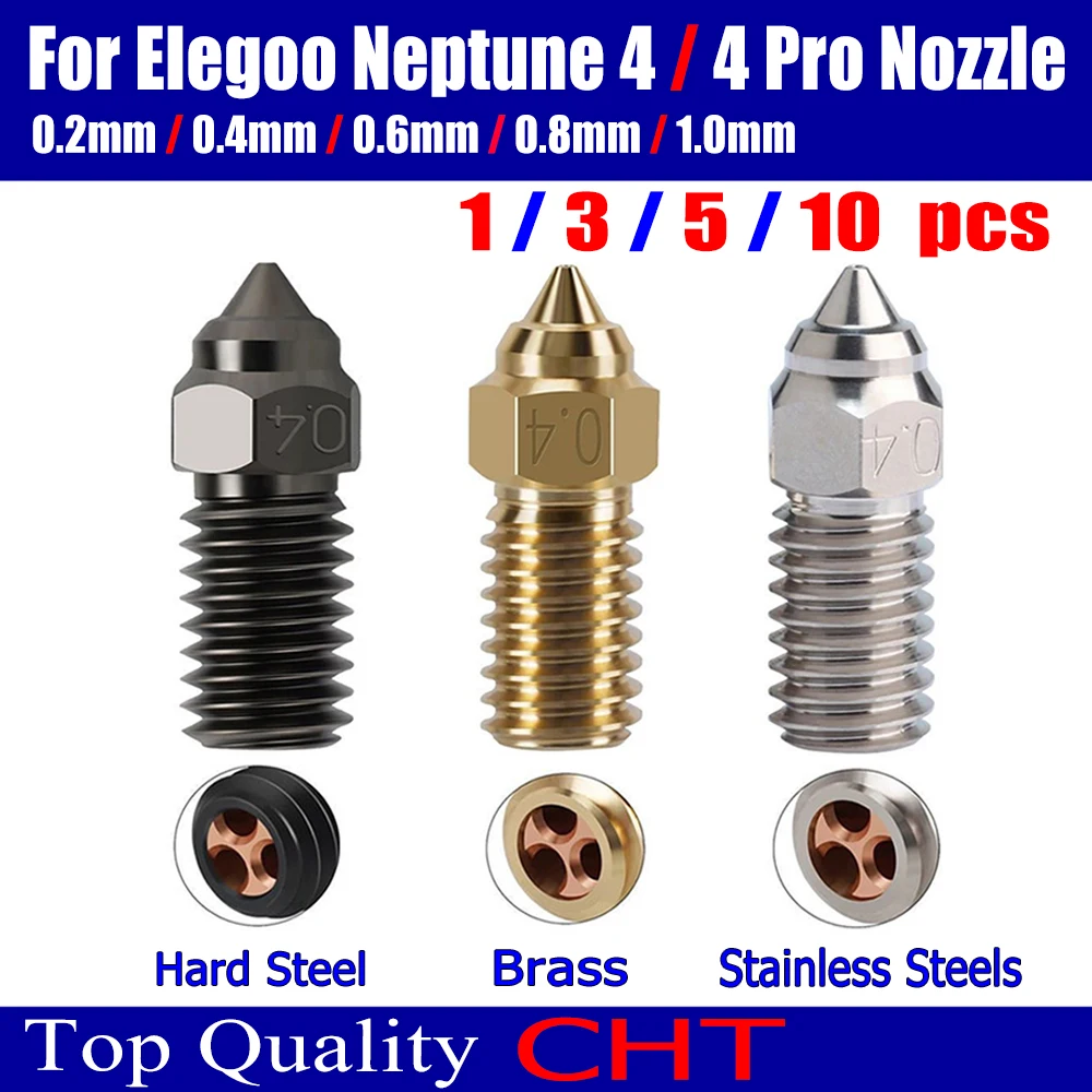 

CHT Nozzles For ELEGOO Neptune 4 Nozzle for Elegoo Neptune 4 pro Nozzle 3D Printer Parts Hardened Stainless Steel Brass 0.4mm