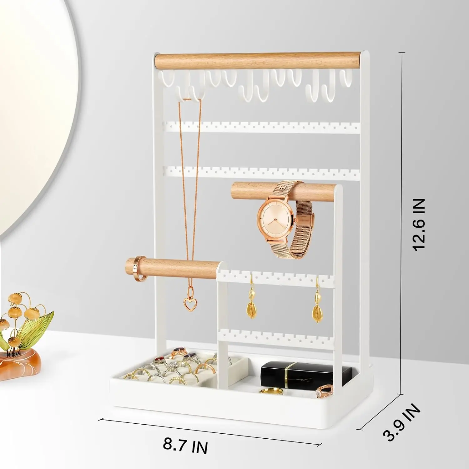 Jewelry Organizer Necklace Holder, 6-Tier Earring Display Rack with 12 Hooks for Bracelets, Rings, Watches
