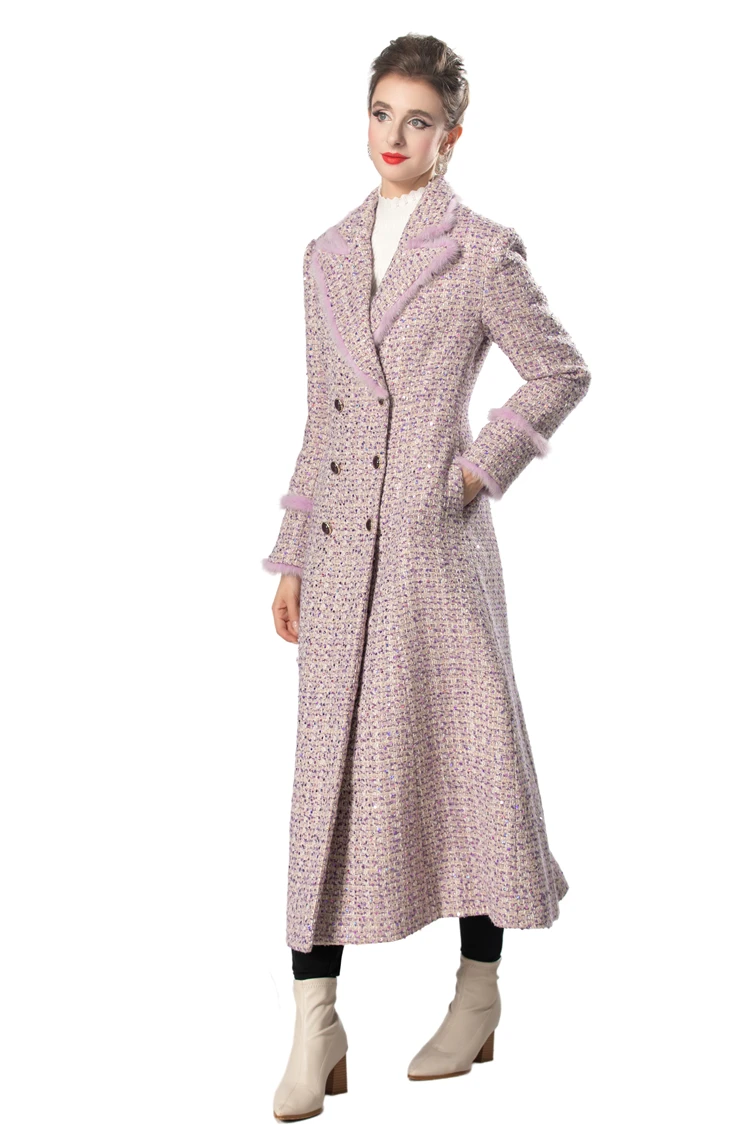 Women's Runway Coat Notched Collar Long Sleeves Double Breasted Elegant Fashion Outwear Woolen Coats