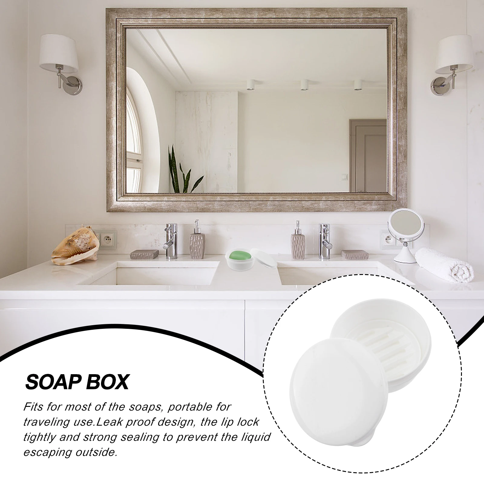 

Leak Proof Double Drain Portable Plastic Soap Holder Box For Travel Home Removable Waterproof Clean (White)