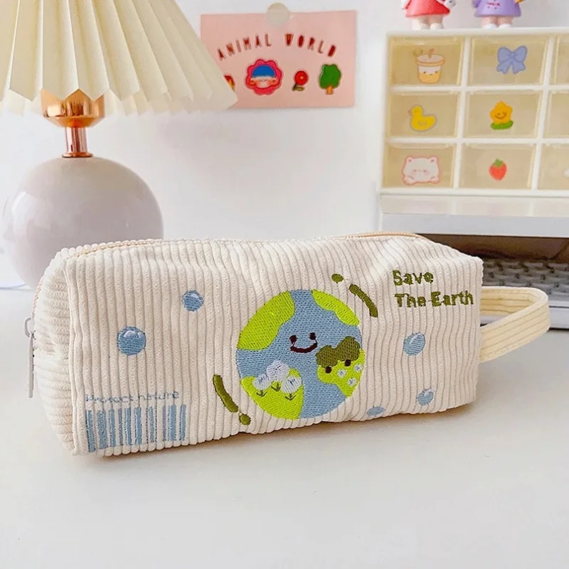 Pencil Case Korean Corduroy Pencil Bag Trousse Large Capacity Stationery Pen Case Estuches School Supplies Cute Pencilcase