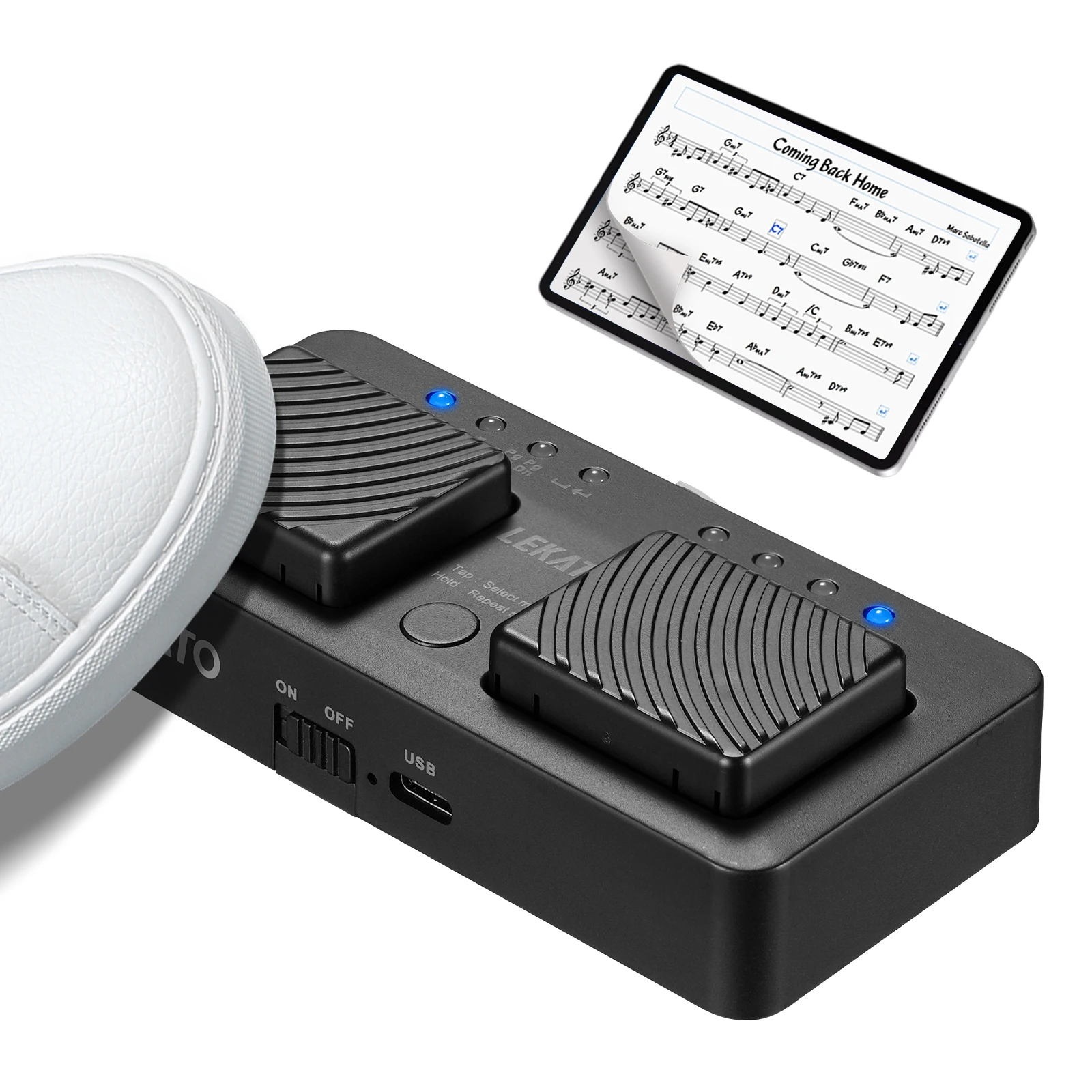 Lekato Bluetooth Page Turner Pedal - Wireless Foot Pedal for Ipad Tablet Phone Music Sheets with Rechargeable Battery