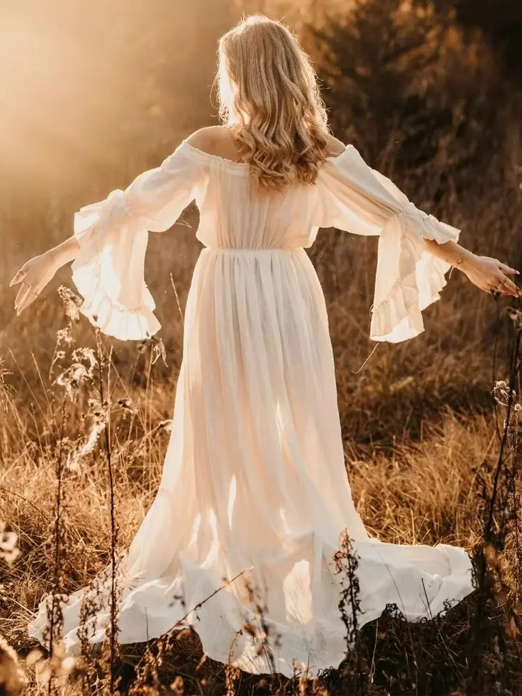 흰색 복장 출산 드레스 사진 촬영 긴 소매 사진 베이비 샤워 드레스 여성용 사진 촬영 옷 Babyshower