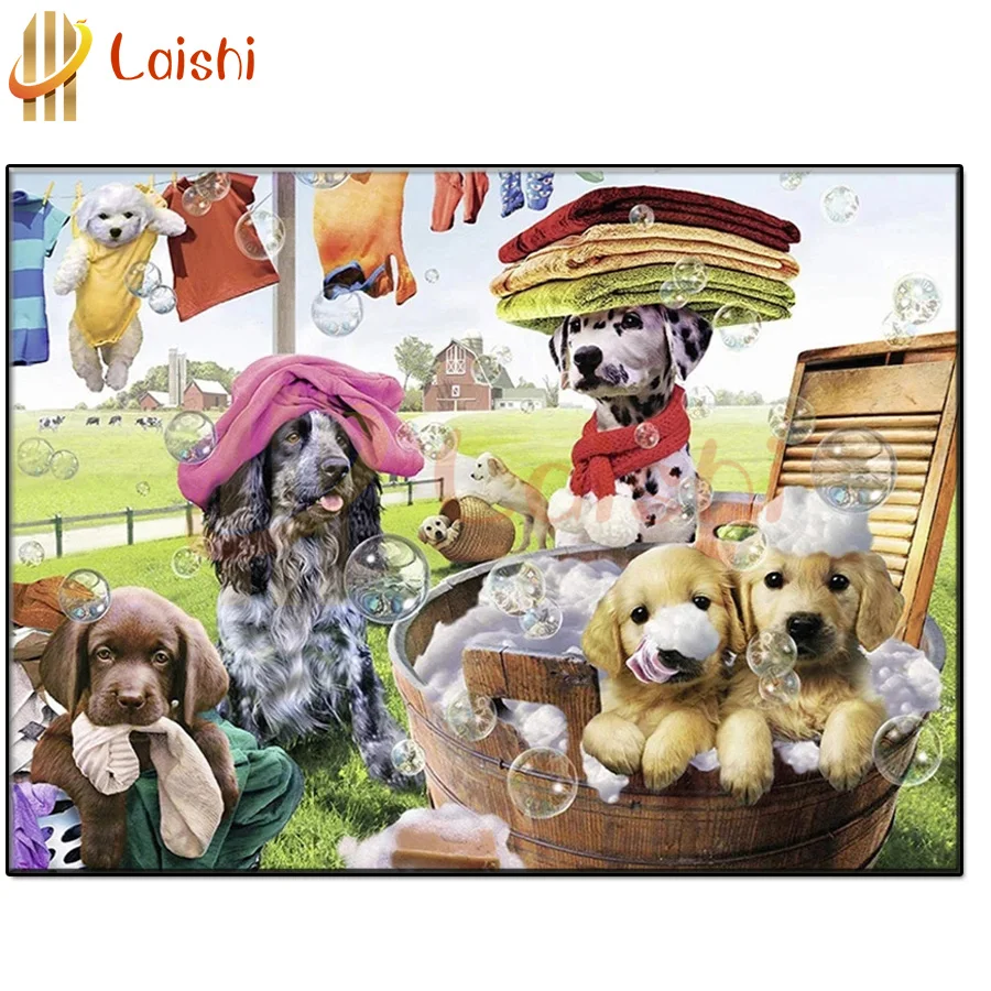 

Diy Diamond Painting Laundry Day Dog Animals Full Drill Square Round Embroidery Rhinestone Picture Mosaic Handicraft Home Decor