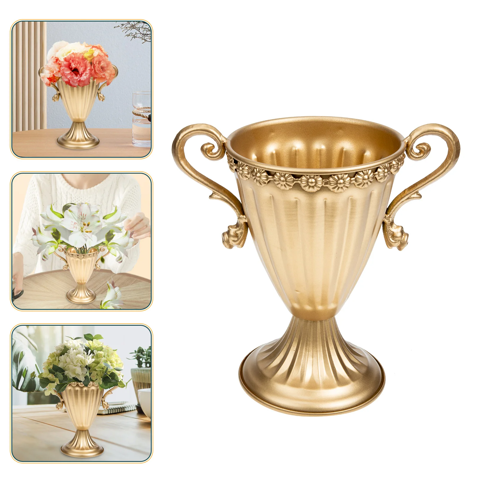 

Golden Iron Vase Vintage Style Wedding Decorative Flower Pot Tabletop Ornament Rust Proof Premium Flower Arrangement Ware Home