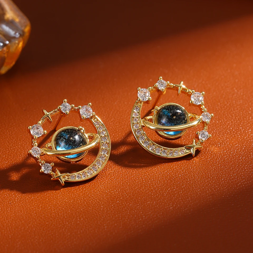ZAKOL Neue Universum Planet Shiny Zirkon Ohrringe für Frauen Koreanische Mode Ästhetischen Schmuck Ohr Zubehör