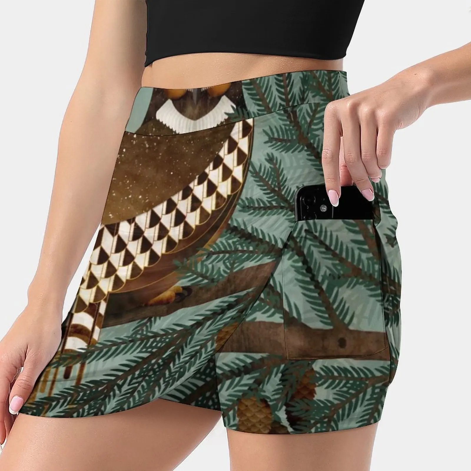 Owl & Pines Women's skirt With Hide Pocket Tennis Skirt Golf Skirts Badminton Skirts Running skirts Great Horned Owl Pine