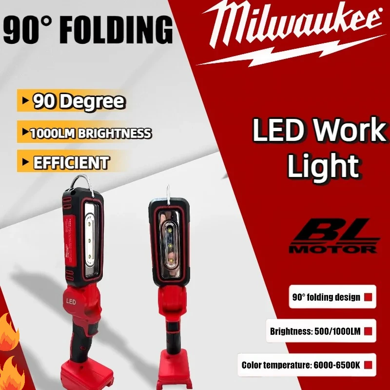ميلووكي M18 LED ضوء العمل السوبر مشرق 90 درجة كليب على ضوء ليثيوم كشاف ضوء الإضاءة في الهواء الطلق التخييم بطارية 20 فولت