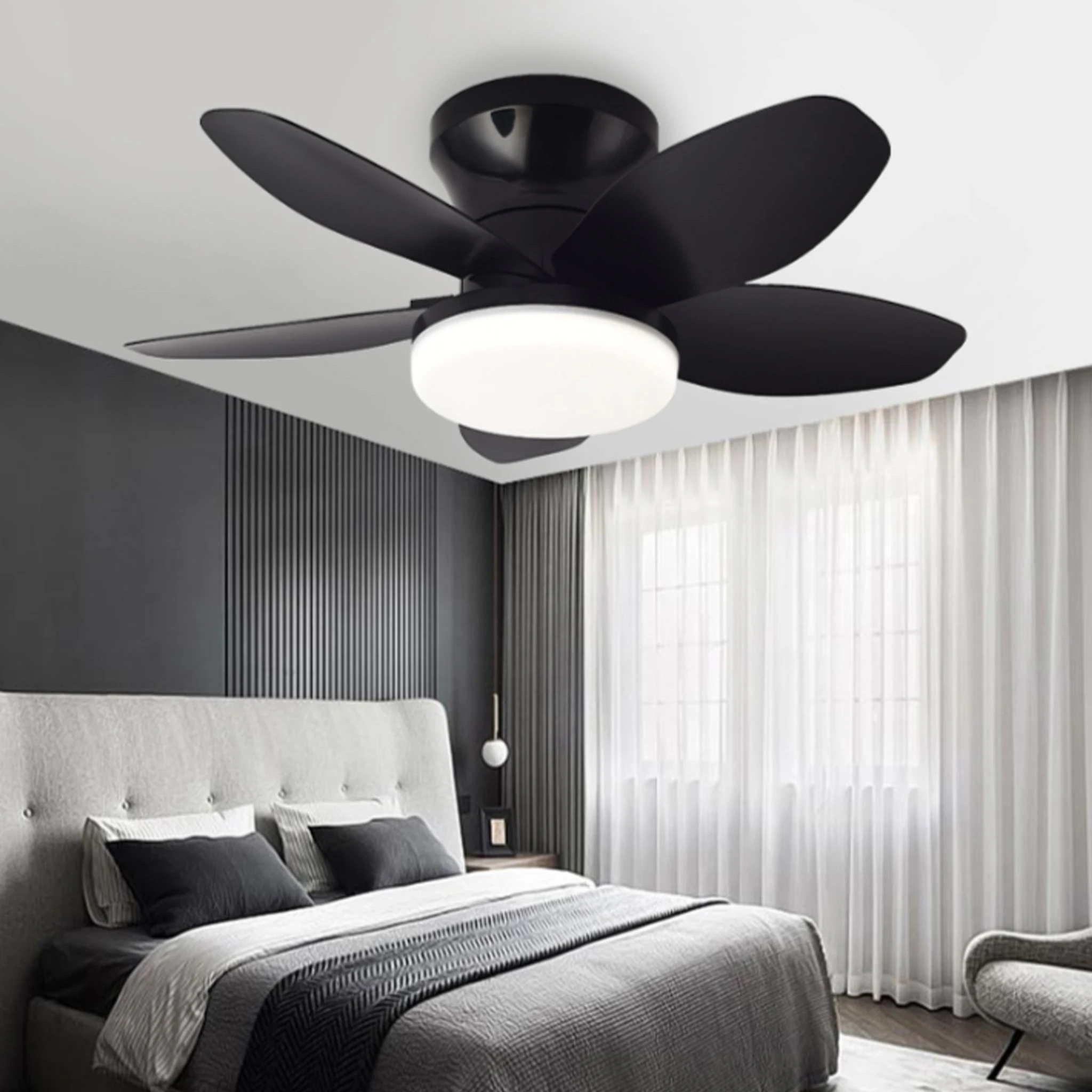 25 Inch Flush Mount Ceiling Fan with LED Lights and Remote 6 Speed Reversible DC Motor Ceiling Fan Bedroom Fans