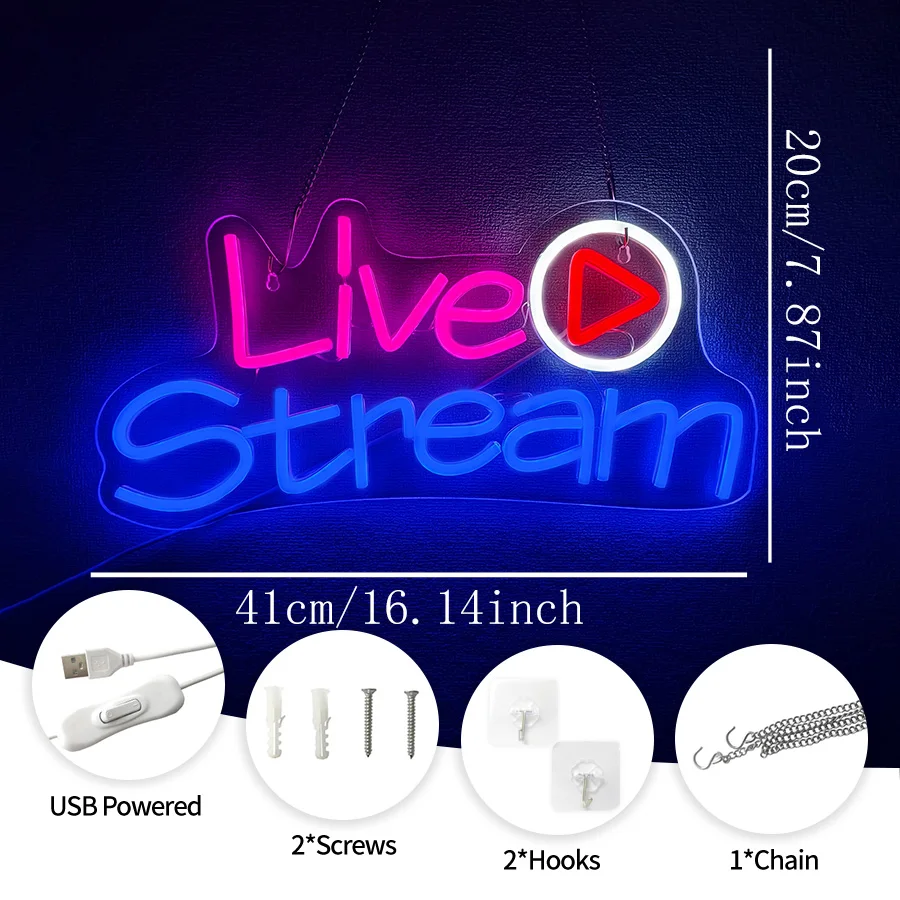 Live Stream Led Neon Sign, Wall Art Decor Of Live Broadcast Room, Wall Lamp Of Bar Club Party Recording Room And Game Room.