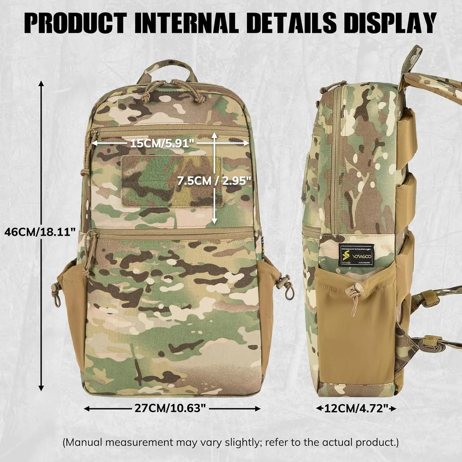 VOTAGOO ®   Mochila tática com estrutura de carbono