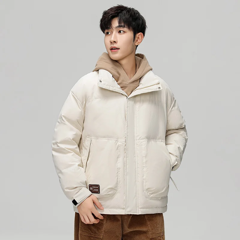 

Men's Puffy Down Jacket, Stand Collar Thick Warm Quilted Coat, Versatile Casual Puffer Parka