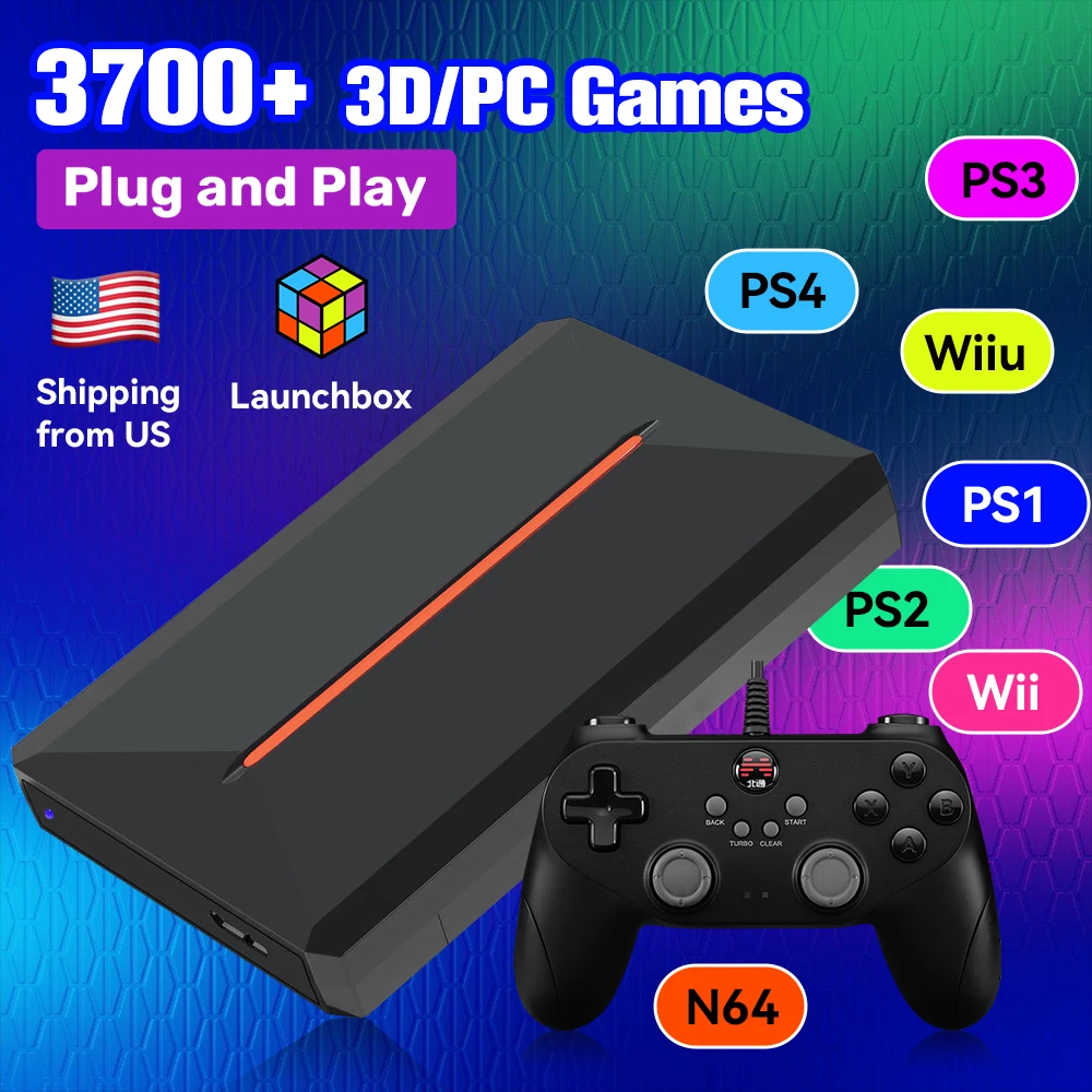 Launchbox OS 휴대용 게임용 HDD 레트로 게임 콘솔, 3700 + PC, 3D 게임 포함, Wins PC, 노트북용, PS4, PS3, PS2, PS1, Wii, Wiiu, 500GB