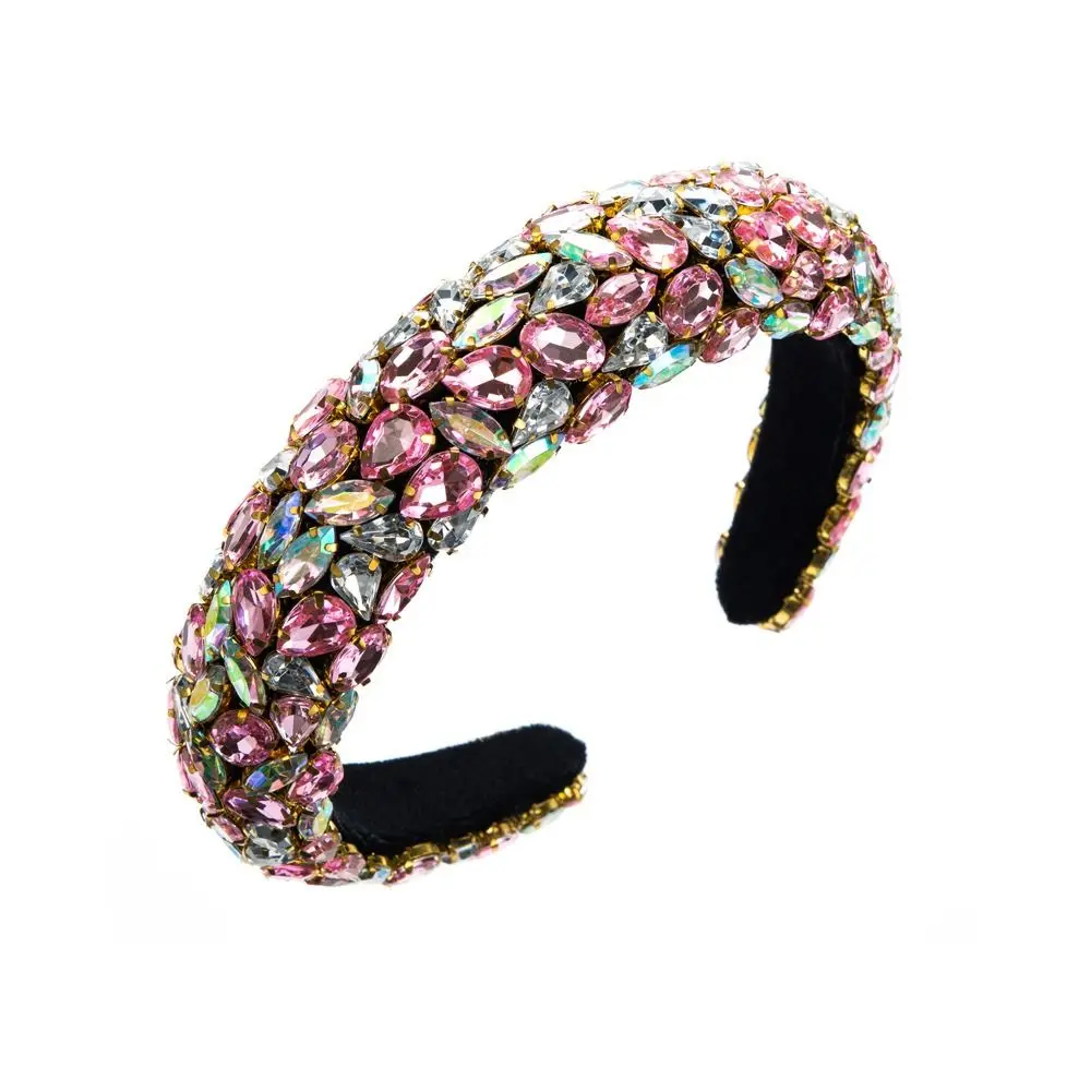 Exquisite Colorful Rhinestone Headband Jewelry Wide Edge Baroque Hair Hoop Hairband Hair Accessories Bride Tiaras Wedding