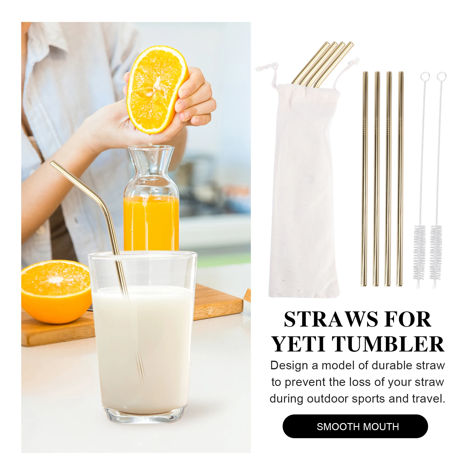 

11Pcs Stainless Steel Drinking Straws Set Reusable Curved Straight for 20oz Tumbler Cups Includes Cleaning Brushes Cloth Bag