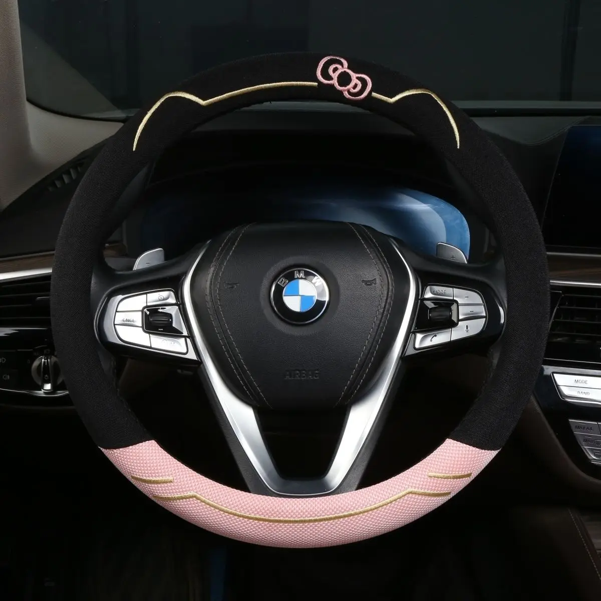 

Kawaii HelloKitty Car Handle Cover Breathable Sweat Absorbing Anti Slip Ice Silk Steering Wheel Decoration Four Season Universal
