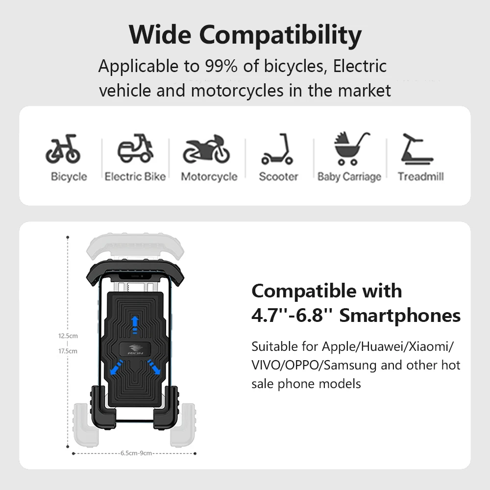 RION Bike Supporto per telefono cellulare Supporto per cellulare Bicicletta Accessori per montaggio su moto Staffa universale da 4,7-7 pollici