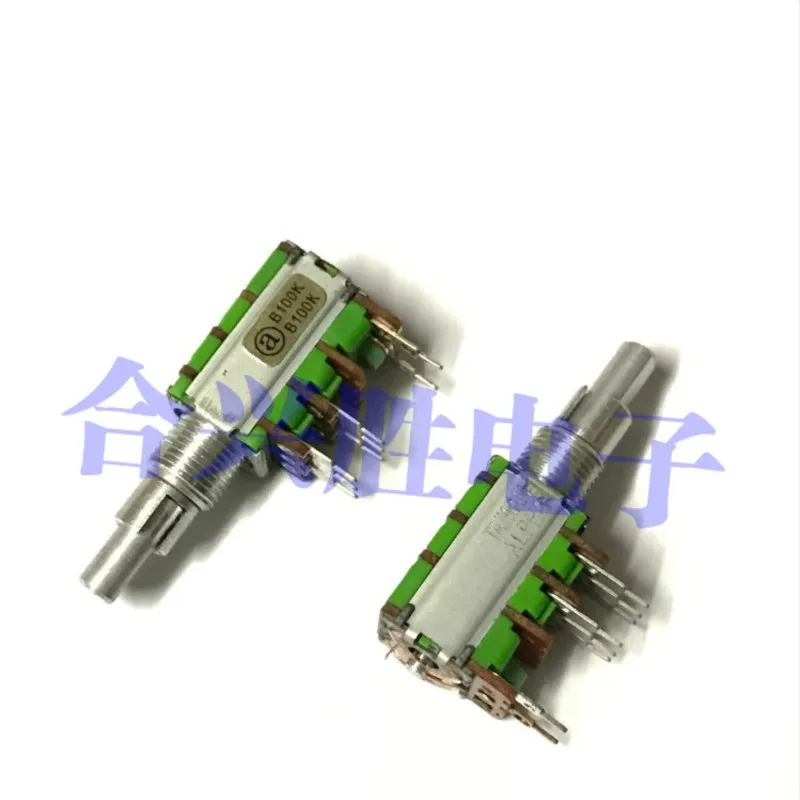 1PCS 12 Type Double Shaft Bitonic Precision Potentiometer Double Switch B100K Power Amplifier Audio Volume 8Pin