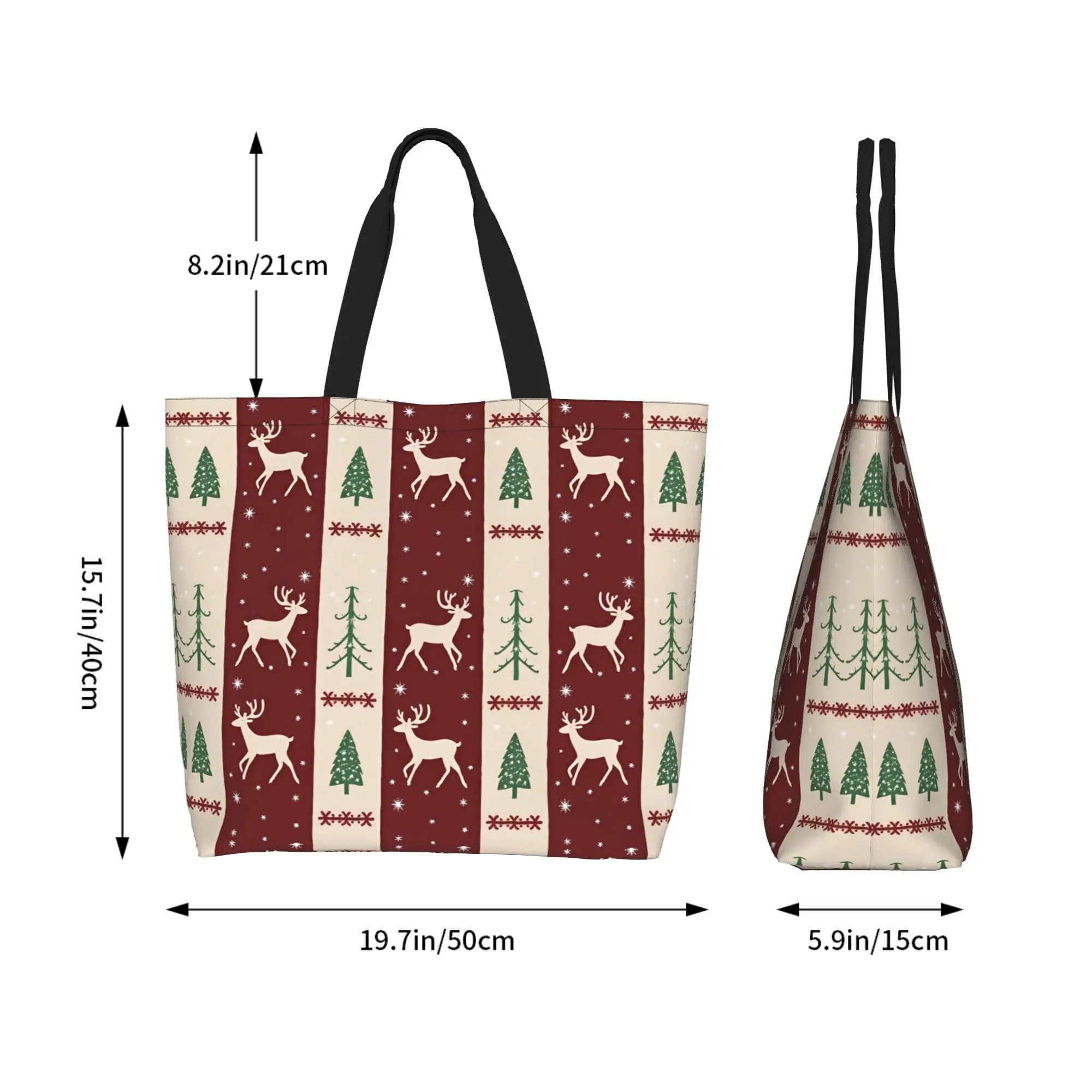 Bolso grande con estampado de ciervos navideños para mujer, bolso festivo rojo blanco para ir de compras y salir