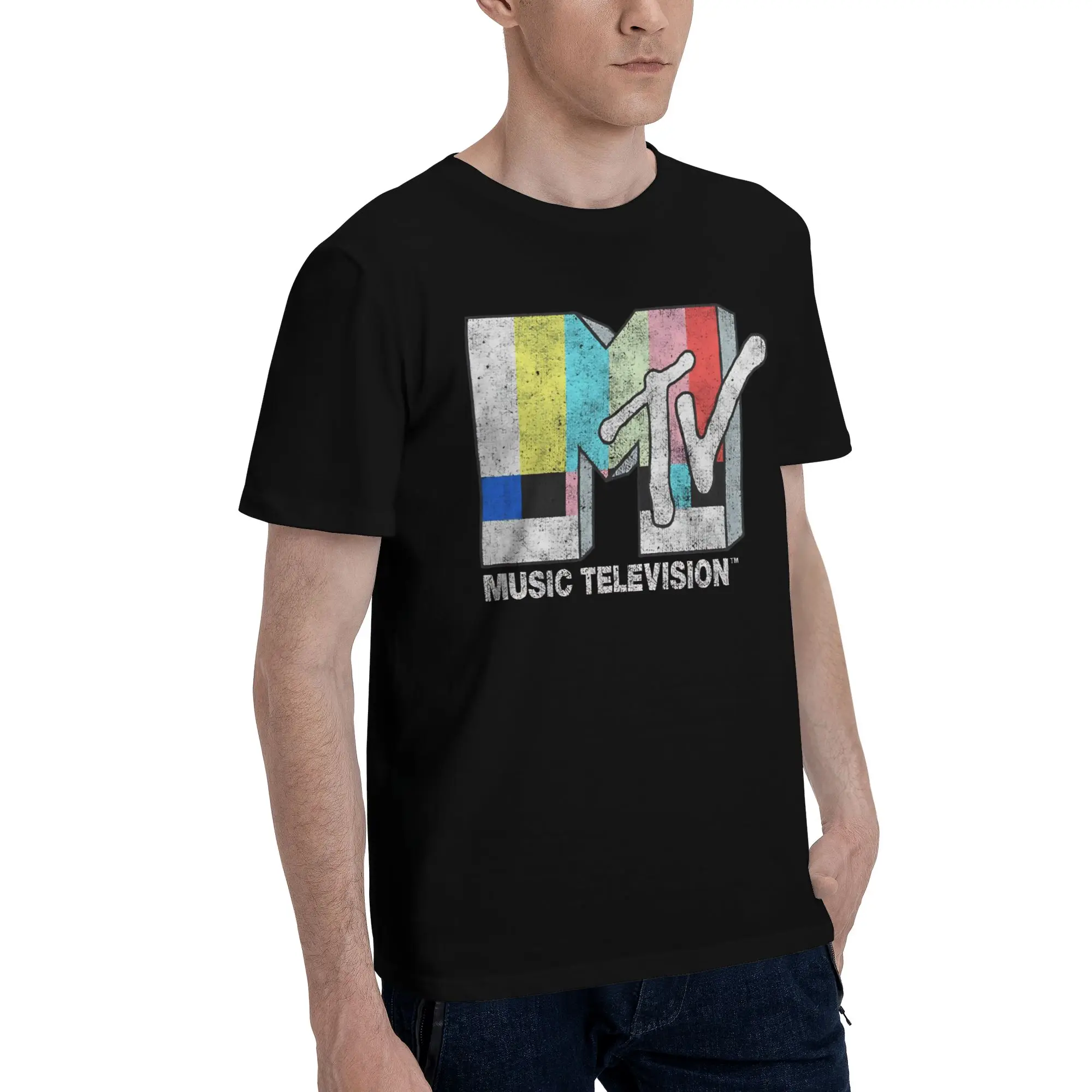 Vintage TV Signal End Novelty 100% Cotton T-Shirt MTV Tops Tees For Men