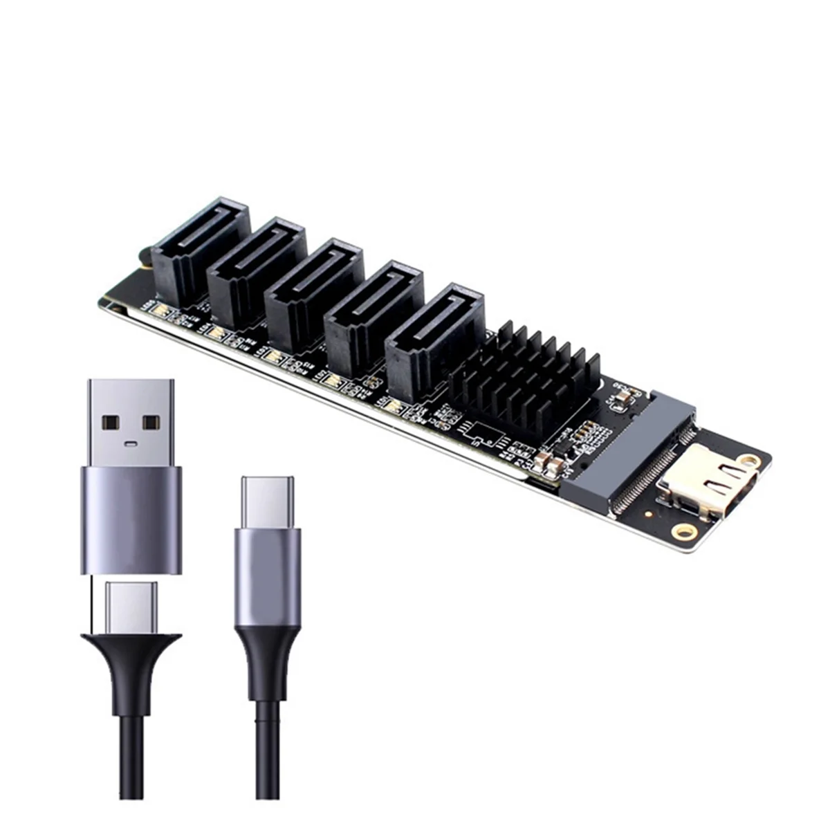 TYPE-C naar SATA3.0 5 Poorten Adapter Converter Kaart 6Gbps USB10G JM575 + JMS580 voor SATA SSD HDD Uitbreiding