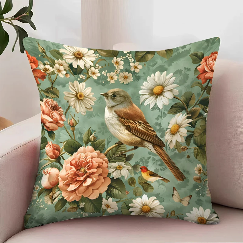 Aesthetic Room Decoration Birds Standing on Tree Branches Pillowcases for Pillows 45x45 Cushions Cover Cushion Covers Home Decor