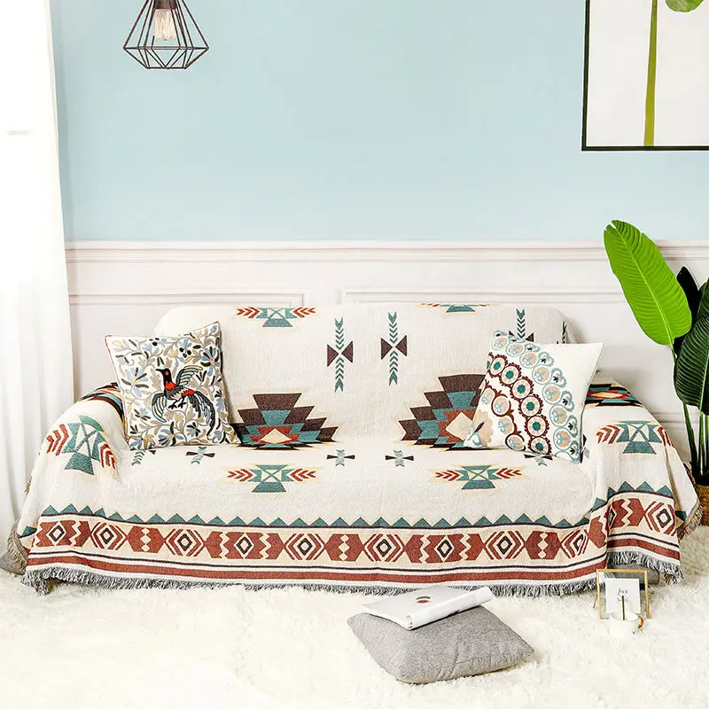 Nordic Ethnic Blanket Indian Camping Picnic Mat Decoration Boho Bed Plaid Double Sided Sofa Cushion Linen Tassel Travel Carpet