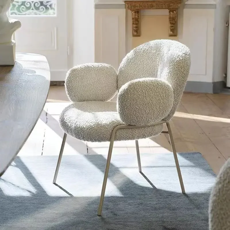 Nordic cordeiro velo luz luxo cadeira de jantar designer minimalista moderno maquiagem poltrona francês leite loja chá jantar poltrona