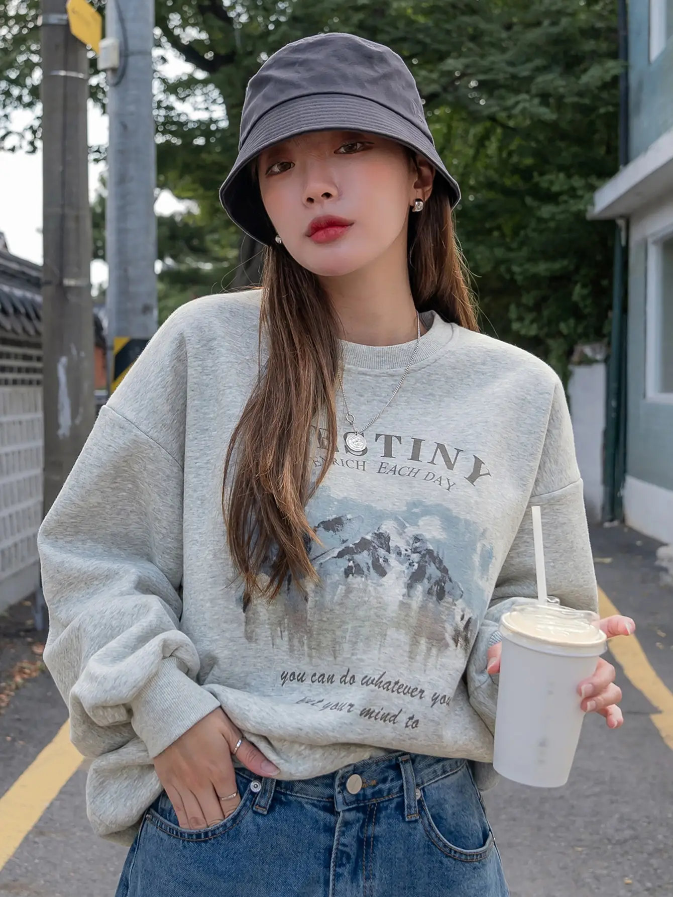 Women Sweatshirt Destiny Enrich Each Day Letter Print Hoodie Korean Casual Streetwear Crewneck Loose Pullover Female Clothes