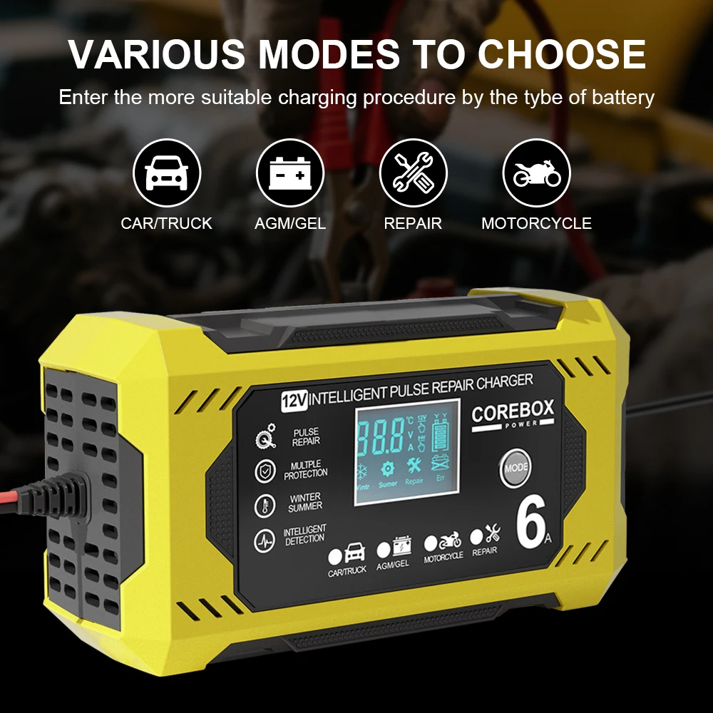 Бытовые зарядные устройства для хранения ячейки 6А 12 В, свинцово-кислотные аккумуляторы, интеллектуальное импульсное устройство для ремонта грузовиков, автомобильные зарядные устройства для аккумуляторов