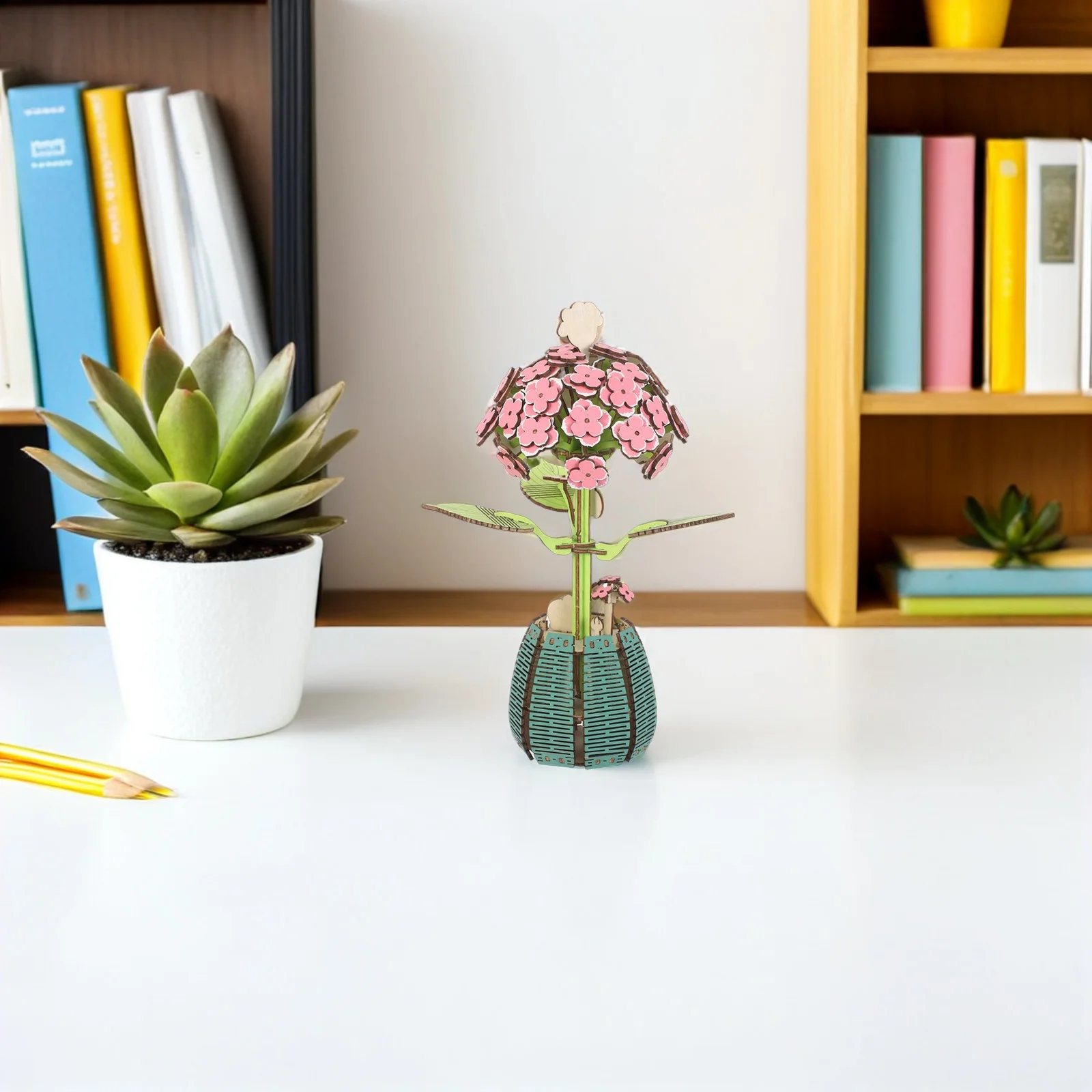 

1 Set Wooden Flower Bouquet Puzzle 3D Hydrangea Building Kit Diy Wood Craft Natural Tabletop Decor Potted Flower Assembly Set