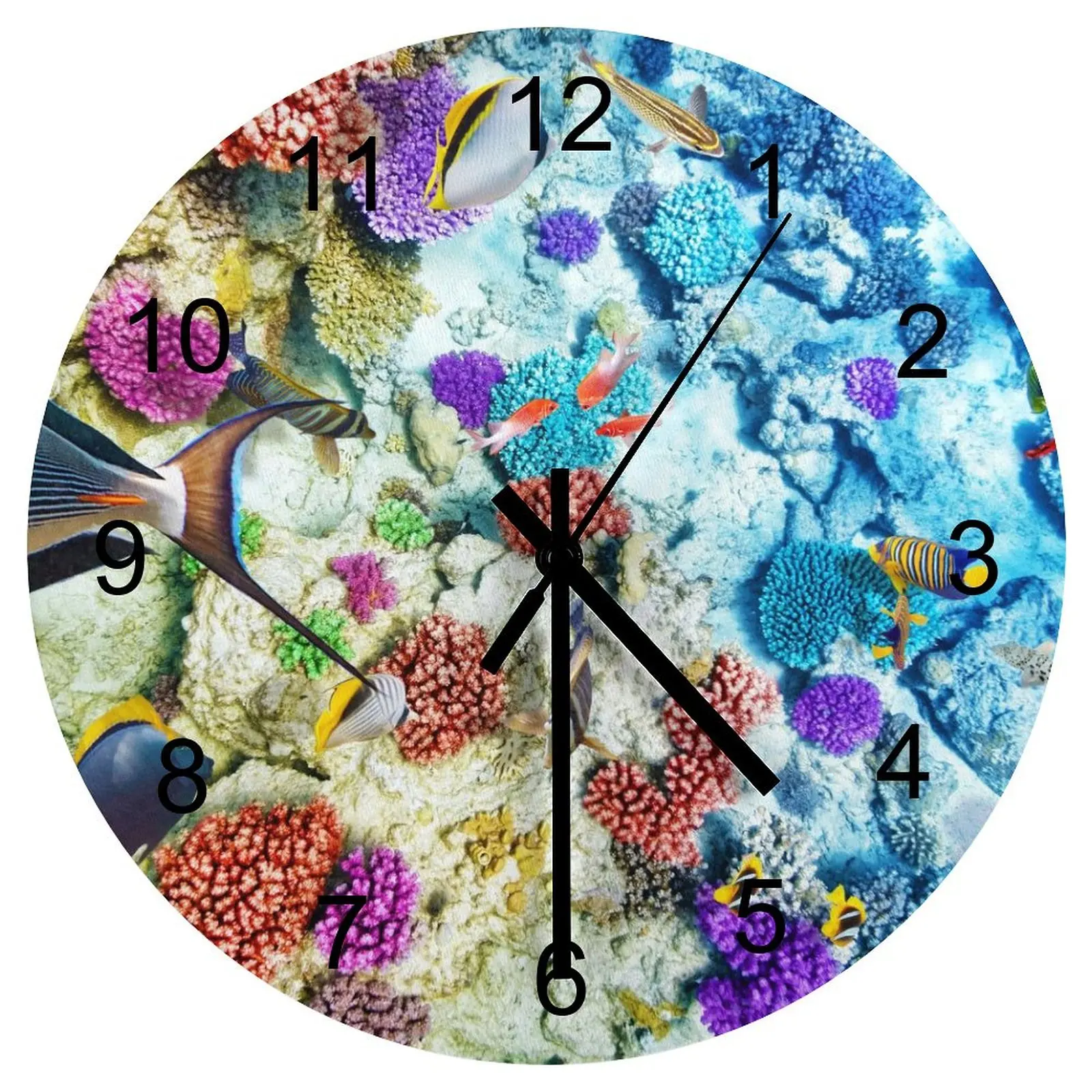 

Workshop Wall Clock underwater world Clocks 12 inch Silent Wood Round Multicolor Ultra Thin Fantasy