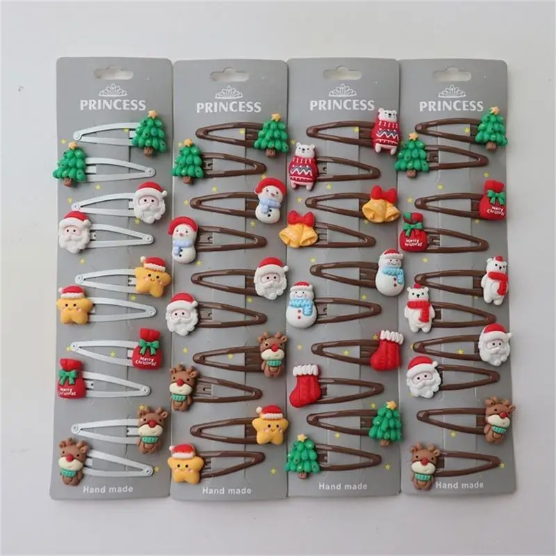 581F Paquete 10/8 Uds. Pinzas navideñas para cabello para niñas con diseño tema navideño, accesorios divertidos para