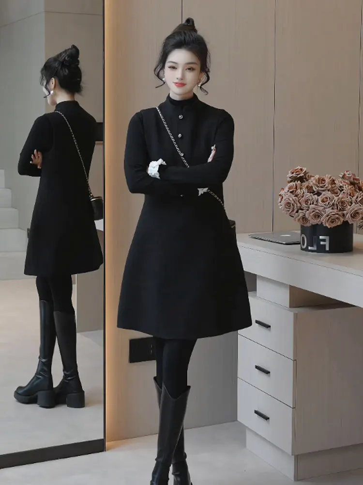 

Жилет с воротником-стойкой Ele Small и свободная юбка миди больших размеров для осени/зимы, с пуговицами и завышенной талией, из полиэстера.