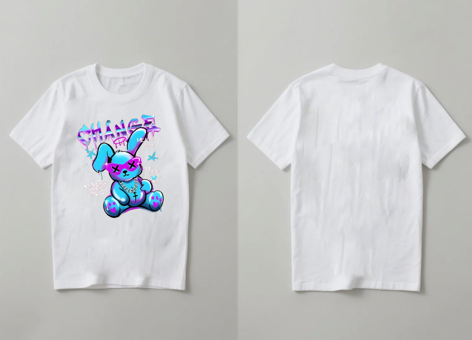 

2025 New casual printed short-sleeved T-shirt with cartoon rabbit graphics suitable for both men and women