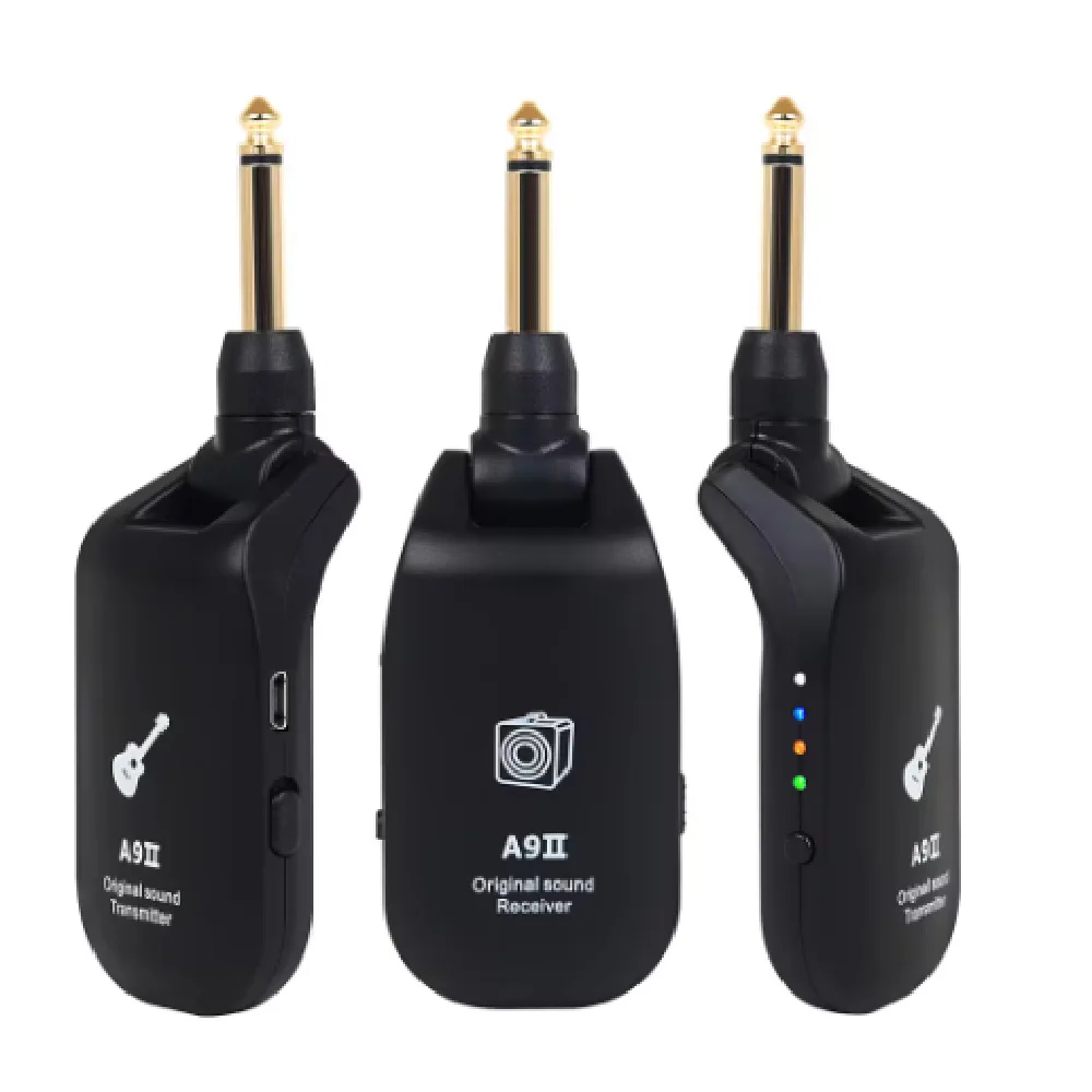 A9 Wireless Guitar System Built-in Rechargeable 4 Channels UHF Wireless Guitar Transmitter Receiver for Electric Guitar Bass