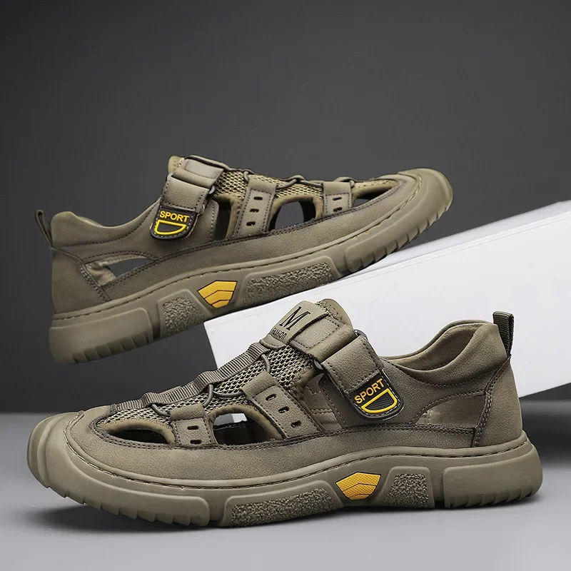 

Pop Summer Mens Hollow-Out Sandals Non-Slip Aqua Shoes Beach Sports Outdoor Covered-Toe Versatile Casual Water-Friendly EVA Foot