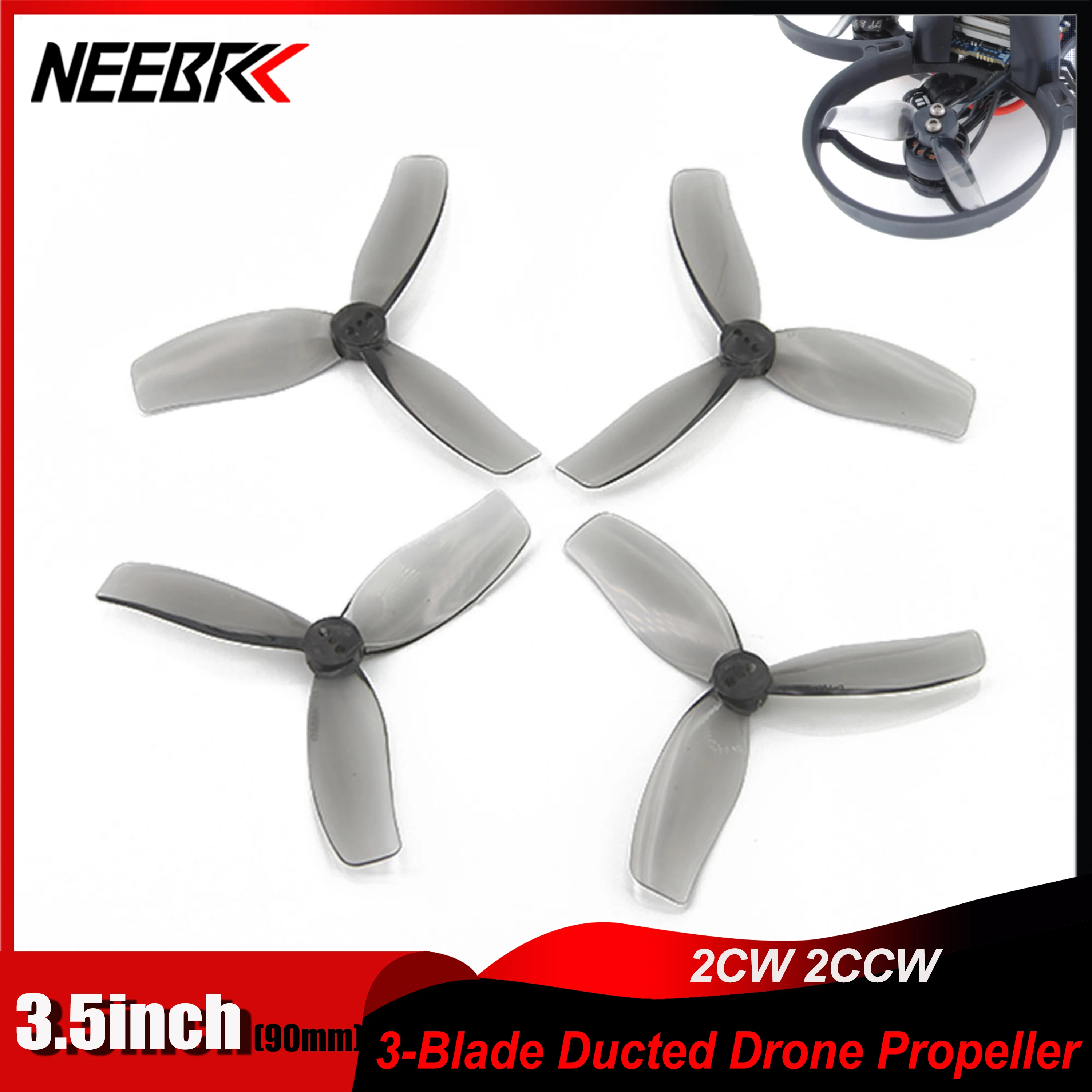 

NEEBRC 3.5inch 90mm 2CW 2CCW 3-Blade PC Ducted Drone Propeller for FPV Racing Drone Mini Plane Freestyle Quadcopter Parts